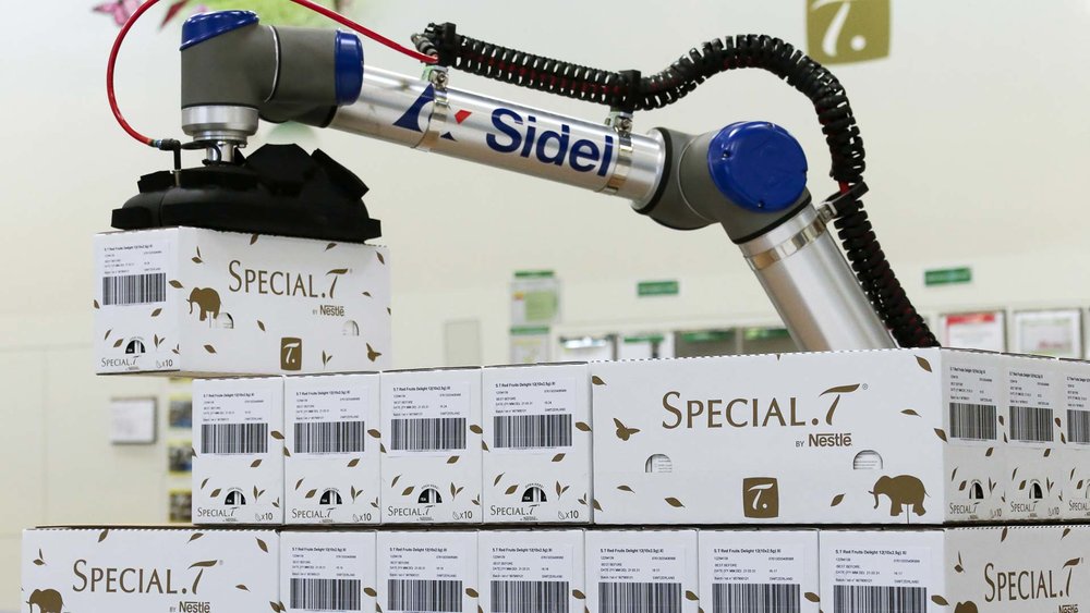 Erfolg des CoboAccess™_Pal in der Nestlé Special.T-Fabrik veranlasst Sidel, das Angebot um einen kollaborativen Palettierroboter mit höherer Nutzlast zu erweitern